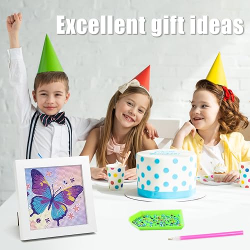 geesfayan Diamond Art Kits for Kids,6 Inch DIY Gem Art Painting with 7 Inch Frame, Complete Starter Kit for Beginners, Creative Arts & Crafts Gift for Girls & Boys (Butterfly) - color: Butterfly