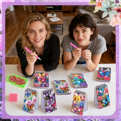 Fuyoooo 12 Pcs Flower Butterfly Diamond Art Notebook Kits for Adults | Butterfly Floral Diamond Art Notebook, DIY Cover Notebook Diamond Painting for Beginners, 5d Journal Notepad Accessories - style: Flower Butterfly