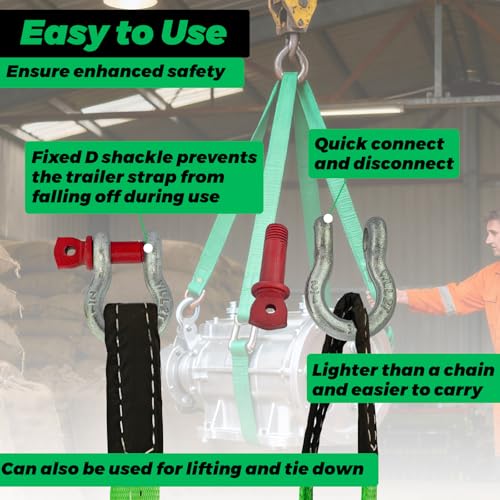 HENBOW Lift Sling Straps|2" × 6.5' Web Sling Strap with D Ring Shackles|4400Lbs Safety Work Load and 17600Lbs Breaking Load| Recovery Strap for Hoist Car Tree Saver Winch Recovery(2 Pack) - size: 2 Inch × 6.5 FT