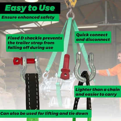 HENBOW Lift Sling Straps|2" × 6.5' Web Sling Strap with D Ring Shackles|4400Lbs Safety Work Load and 17600Lbs Breaking Load| Recovery Strap for Hoist Car Tree Saver Winch Recovery(2 Pack) - size: 2 Inch × 6.5 FT
