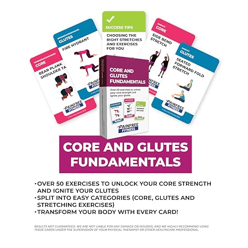 50 Exercise Cards Core & Glutes 3x5'', Beginner to Intermediate