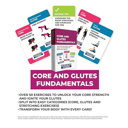 50 Exercise Cards Core & Glutes 3x5'', Beginner to Intermediate