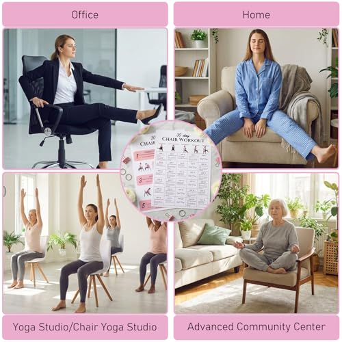 Amaxiu 6 Pack Chair Yoga Chart for Seniors Or Beginners - 30-Day Gentle Seated Workout & Tai Chi Posters for Stiffness, Joint Pain Relief - 11.2x8.26in Laminated Exercise Guides