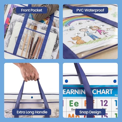GAMENOTE 2 Pack Large Poster Storage Bag (31.5"×25.5") Bulletin Board Holder Art Portfolio Container for Teachers Classroom Organization | 2 pack 31.5 x 25.5 in storage bags organize posters, anchor charts and classroom artwork