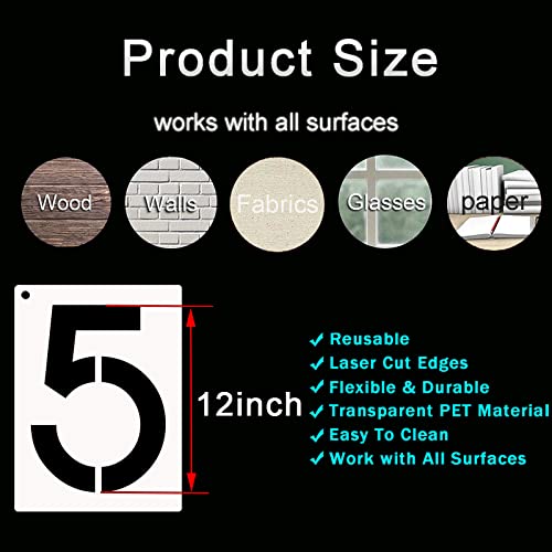 DXCYZ 12 Inch Large Number Stencils Kit 0-9 Address Number Stencil, 10PCS Reusable Plastic Painting Number Templates for Mailbox Signs, Door, Cars, Trucks, Home, Window (12" Tall) - size: 12 Inch