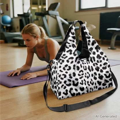 Snow Leopard Print Gym Bag for Women Yoga Mat Bag with Yoga Mat Holder Sports Duffel Bags with Adjustable Strap, Cheetah Print Sports Bags Double Zipper - color: Snow Leopard Print