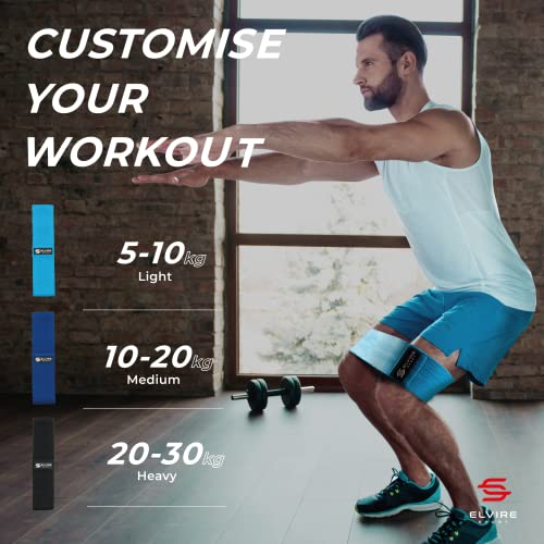 ELVIRE Fabric Resistance Bands for Working Out | Exercise Bands Resistance Bands Set of 3 | Booty Bands for Women Workout Bands Resistance Loops | Leg Bands for Working Out Glute Bands, Squat Bands - color: Blue & Black