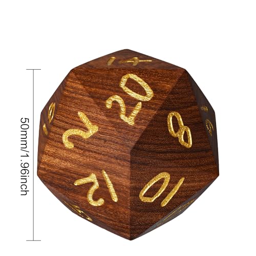 50mm Large D20 Dice Red Sandalwood 20 Sided Dice for Tabletop Games - color: D20 Red Sandalwood