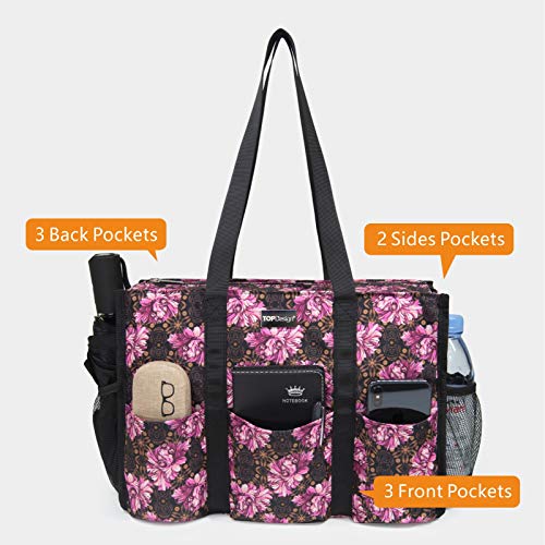 TOPDesign Utility Water Resistant Tote Bag with 13 Pockets, Zipper Closure - color: Baroque Carnation, size: Large