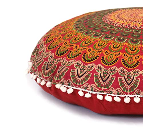 Large Round seat Floor Cushion Chair Ottoman Cover Pouf Pillow Meditation Floor Cushions for Adults Seating pouffe Ottoman Throw Covers Craft Room Furniture Sitting Cover 22 Inches Red Yellow - color: Red Yellow
