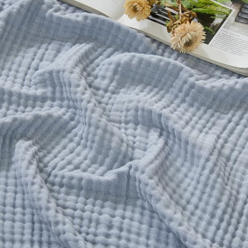 EMME Cotton Muslin Large Throw Blanket Couch Breathable Gauze Soft Lightweight Bed Blankets Adults (Heather Dusty Blue, 50"x70") - color: 07 - Dusty Blue, size: Large Throw (50" X 70")