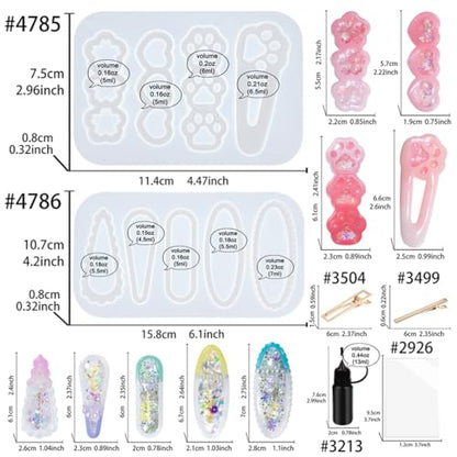 Hair Clips Resin Shaker Molds Set Barrette Pack of 12 Epoxy Silicone Trays Precision Tip Applicator Bottle Kit Bundle - color: Hair Clips Craft Pack of 12