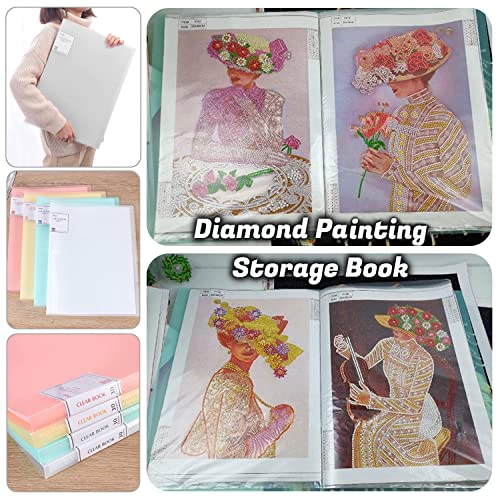A3 Diamond Painting Storage Book, 60 Views Art Portfolio Presentations Folder with 30 Pages Protectors, 17.3x12.8in - color: White