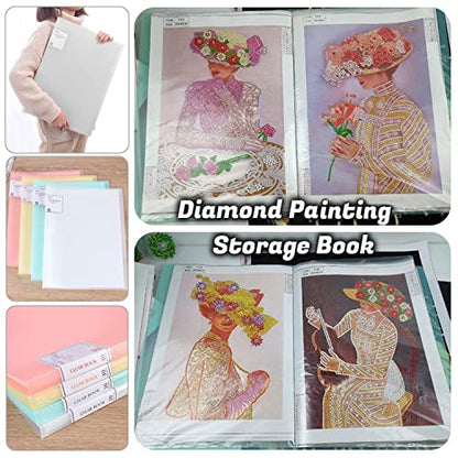 A3 Diamond Painting Storage Book, 60 Views Art Portfolio Presentations Folder with 30 Pages Protectors, 17.3x12.8in - color: White