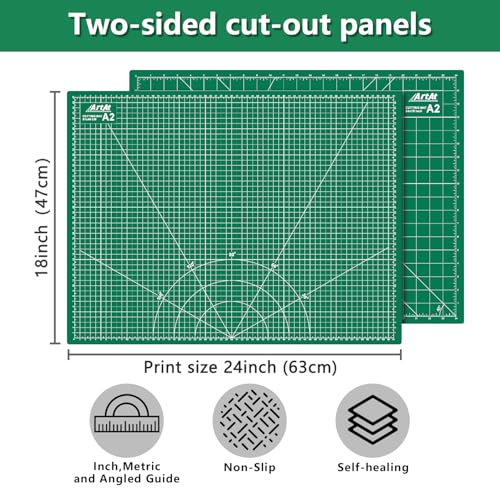 ArtAt Self Healing Cutting Mat: 18″x 24″ Green Double Sided, Non-Slip 5 Layers PVC Durable A2 Sewing Craft Mat for Rotary Cutter, Use for Quilting, Scrapbooking and Craft & Art Projects… - color: Green, size: 24"L x 18"W