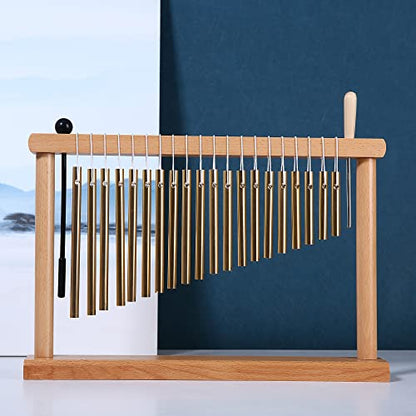 MIHEY 20 Note Bar Chimes Percussion Instrument | Tabletop Golden Wind Chime with Stand & Mallet for Sound Healing, Meditation & Music Therapy - color: Golden