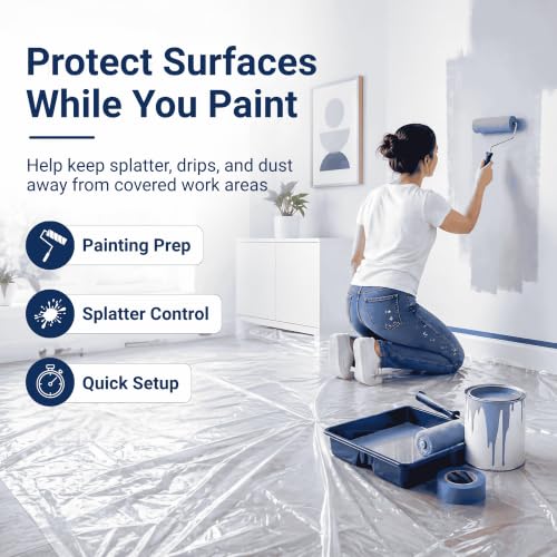 VICMORE Clear Plastic Drop Cloths 9 x 12 Ft, 1 Mil, 2 Pack | Two Clear PE Drop Cloths for Painting, Floor and Furniture Cover, Waterproof Barrier, Dust Control, and Easy Cleanup