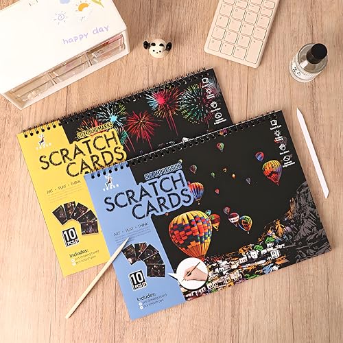 10 Pcs Scratch Art Book for Adults Teens, Rainbow Cityscape Craft DIY Kit | DIY Colorful City Series Painting Paper, ASMR Stress-Relief Engraving Kit Scratchboard, DIY Sketch Card Creative Craft - color: Travel Landmarks B