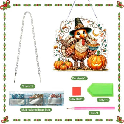 Thanksgiving Hanging Diamond Art Kits for Adult Diamond Painting Kit | Fall DIY Diamonds Painting Art Kit, Acrylic Diamonds Painting Suncatcher Board Kit, Special Crystal Diamond Hanging Ornament - color: DP04528