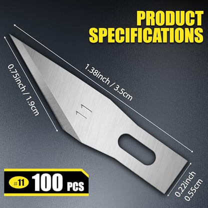 100 Pack Exacto Knife Blades, SK5 Steel #11 Blades with Storage Box - size: 100-PCS