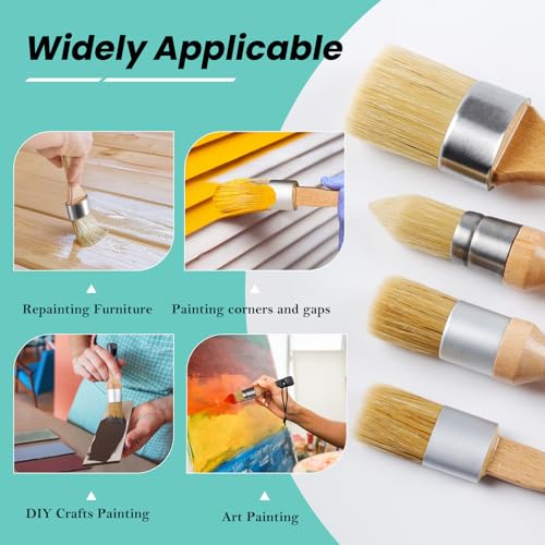 Mister Rui Chalk Wax Paint Brush, 5pcs, Wax Brushes for Waxing and Stencil | Natural Bristles Large Paint Brushes for All in One Paint, Ideal for DIY Home Decor, Art Crafts - size: 5PCS, 1 Large, 1 Medium, 3 Small