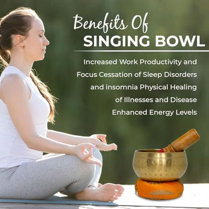 Nature's Own Tibetan Singing Bowl Set Easy to Play Meditation Sound Bowl Handcrafted in Nepal for Yoga, Mindfulness, Chakra Healing, Stress Relief Spiritual Gifts for Women & Men (3.5 Inch, Hammered) - color: 3.5 Inch