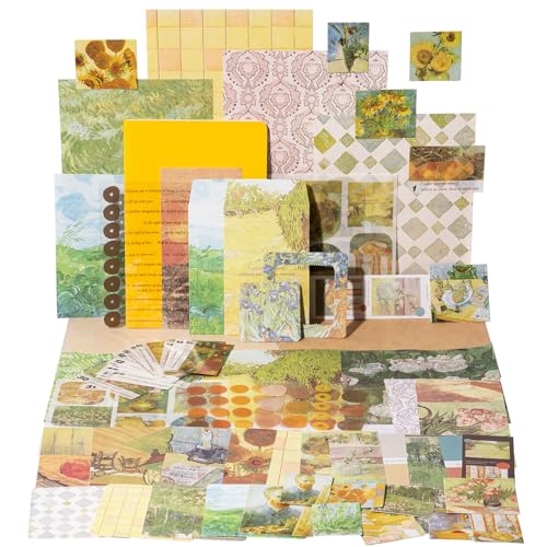 YagCu Scrapbook Kit for Beginners, Aesthetic Junk Journal Supplies, Scrapbooking and Journaling Materials, Bullet Journals Stationery, Planner DIY Arts Craft, Women Adults - color: Sunlight
