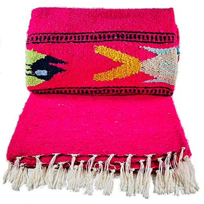 Baja Trader Serape, Mexican Blanket, Yoga Mat, Camping Blanket, Beach Blanket, Picnic Blanket, Handmade Woven Throw Blanket, Home Decor, Car Blanket (Fish) (Pink)