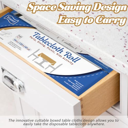 Plastic Table Cover Roll Disposable Tablecloth: 54in X 120ft Table Covers Plastic Table Cover Roll with Easy Slide Cutter Plastic Table Cloths for Parties Disposable-Gold - color: Gold, size: 1440" x 54" (Rectangular)