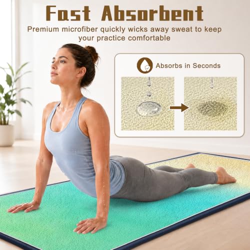 Yoga Mat Towel Non Slip Ultra-Absorbent Hot Yoga Towel, Super Stylish Printed Sweat Hot Yoga Towel, Ideal for Home, Workouts, Pilates, Yoga, 72 x 27in, Green & Yellow - color: Green & Yellow