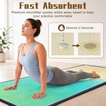 Yoga Mat Towel Non Slip Ultra-Absorbent Hot Yoga Towel, Super Stylish Printed Sweat Hot Yoga Towel, Ideal for Home, Workouts, Pilates, Yoga, 72 x 27in, Green & Yellow - color: Green & Yellow