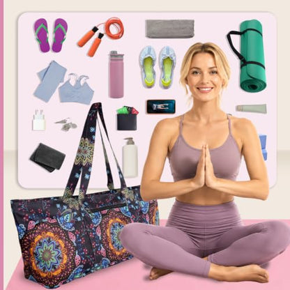 Yoga Mat Bag Yoga Tote Bag with Large Waterproof Zipper Pocket and Drawstring Pocket Yoga Mat Bag Carrier Fit Most Size Mats and All You Stuff - color: purple orange