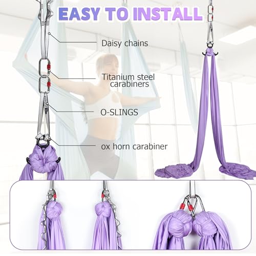 Aerial Silks Kit & Aerial Yoga Hammock - 11Yd Premium Fabric with Hardware | Easy Setup for Flying Yoga, Aerial Swing & Fitness - Supports Up to 14ft Rigging(Navy) - color: Lavender