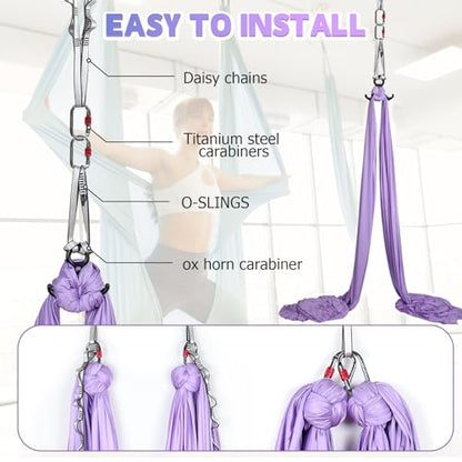 Aerial Silks Kit & Aerial Yoga Hammock - 11Yd Premium Fabric with Hardware | Easy Setup for Flying Yoga, Aerial Swing & Fitness - Supports Up to 14ft Rigging(Navy) - color: Lavender