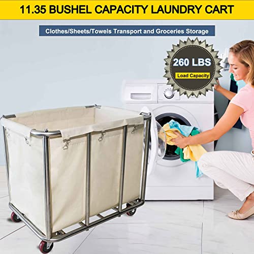 11.35 Bushel Large Commercial Rolling Laundry Cart with 4 Inch Wheels - color: Beige - 11.35 Bushels - 8 Tubes