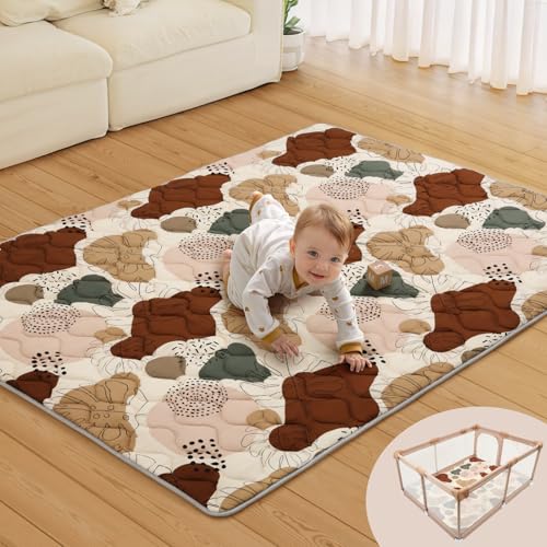 Blissful Diary Baby Play Mats for Floor, 72x48 Inch Extra Thicker & Large Soft Cushioning Foam Playmats for Babies and Toddlers, Foldable Washable Baby Crawling Mat for Playpen, Boho Design - color: Boho, size: 72" X 48"