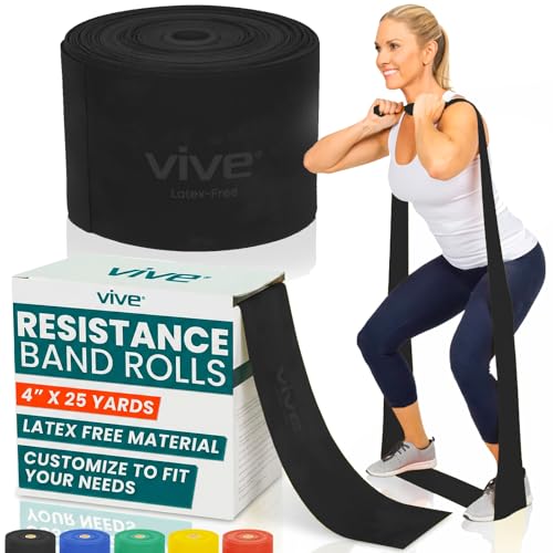 Vive Professional Resistance Bands - 25 Yard Non-Latex Roll for Physical Therapy, Lower and Upper Body Exercise Workout - Straight Elastic for Strength Training, Rehabilitation, Women, Men - color: Black