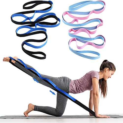 Leyndo 2 Pcs Stretching Strap with 10 Loops -yoga Strap for Physical Therapy, Non-elastic Exercise Straps for Home Workout, Pilates, Exercise, Dance, Gymnastics
