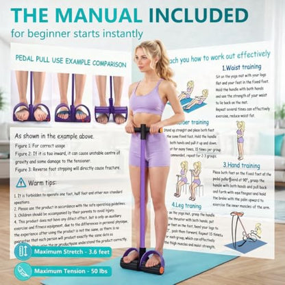 Upgraded Pedal Resistance Bands with Comfort Handle, 6-Tubes Elastic Bands for Exercise, Natural Rubber Resistance, Multifunction Bands for Abdomen, Waist, Core, Arm, Leg, Pilates & Full Body Workout