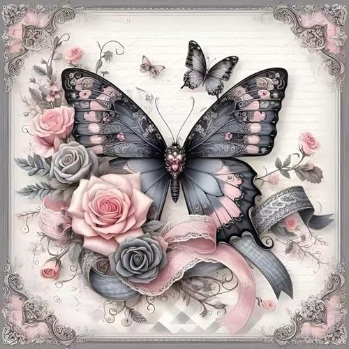 ZHUDENGXJL Butterfly Flower Diamond Art Kits for Adults,5D Diamond Painting Kits Gem Art Kits,DIY Full Round Drill Diamonds Dots with Crafts Kits fo Adults,Home Wall Decor 13.78 X 13.78Inch - color: DZ906