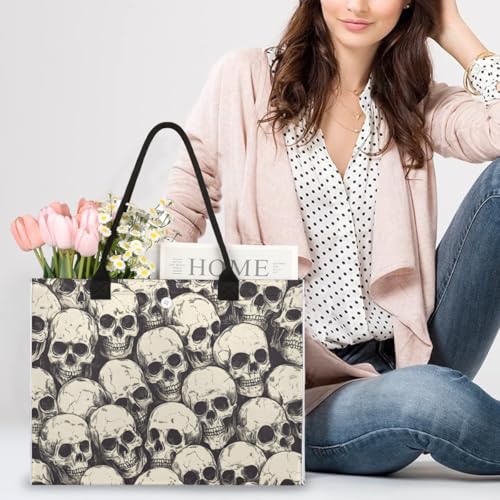 Pardick Gothic Skull Tote Bag For Women Travel Bag Reusable Grocery Bags Utility Tote For Work Shopping Pool Beach Bags for Gift Outdoor,A-14 - color: B-05 Skull