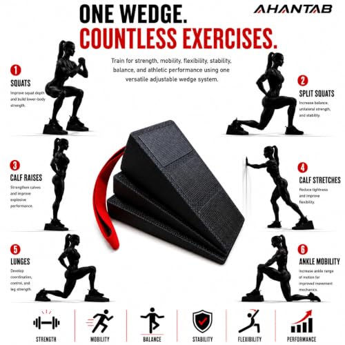 3-Piece Adjustable Squat Wedge Block for Heel Elevated Squats, Slant Board for Squats, Stretching & Ankle Mobility