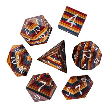 Wooden Dice Set Yellow Striped Wood DND Dice for D&D Tabletop Games - color: Yellow Striped/Silver