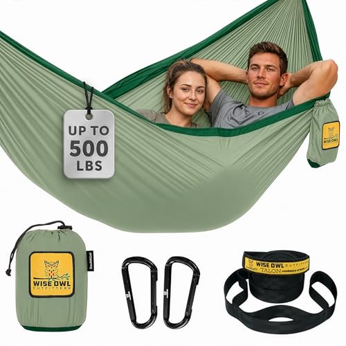 Wise Owl Outfitters Camping Hammock – up to 500lbs Portable Hammock with Tree Straps - Travel, Backpacking, Hiking, Outdoors Camping Gear - Single or Double - color: Sage & Dark Green, size: Double