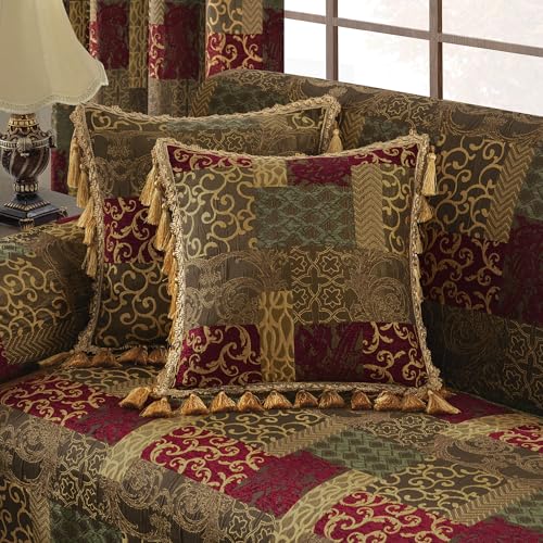 Loom and Mill Patchwork Throw Pillow Cover 20 x 20 Inches 1 Piece, Red&Gold - color: Red&gold Patchwork