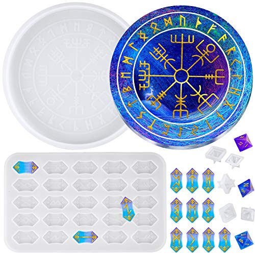 NiArt Rune Divination Resin Mold Kit - Dice, Cards, Compass for DIY Crafts | Premium Silicone Easy-Release Molds for Crafting Glossy Rune Jewelry and Decorations - style: Rune Divination - Sytle B