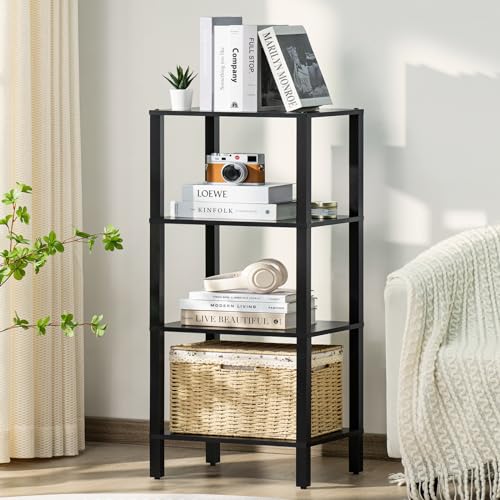 YUFAM 4 Tier Small Bookshelf, Narrow Tall Shelf, Wooden Book Shelf, Black - color: Black, size: 4-Tier