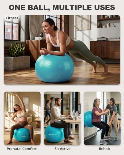Trideer Yoga Ball for Exercise, Pilates, Core & Balance Training, Stability Ball for Pregnancy & Birthing Prep, Physical Therapy, Daily Stretching, Office Chair for Active Sitting, Quick Pump Included - color: Turkis, size: M(19-22ines/48-55cm)