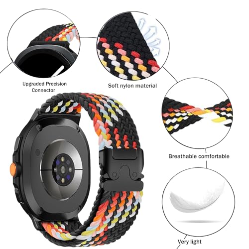 Nylon Braided band Compatible with Samsung Galaxy Watch 8 40mm 44mm, Elastic Band for Galaxy Watch 8 Classic 46mm - color: Black Rainbow