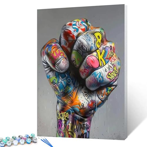 Tucocoo DIY Painting by Numbers Kits for Adults - Clenched Fist Doodle - Oil Painting Digital on Canvas Wall Art Decoration Gift 16Inch X 20Inch - color: 20 Styles Graffiti 05, size: 16''Wx20''H(DIY frame)